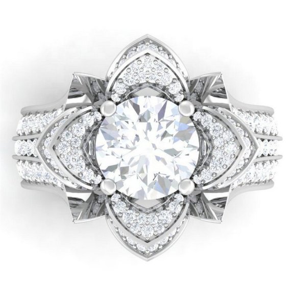 🎀Fashionable 925 Silver Plated Rose Flower Shaped CZ Ring, MARR9405 - Picture 1 of 3